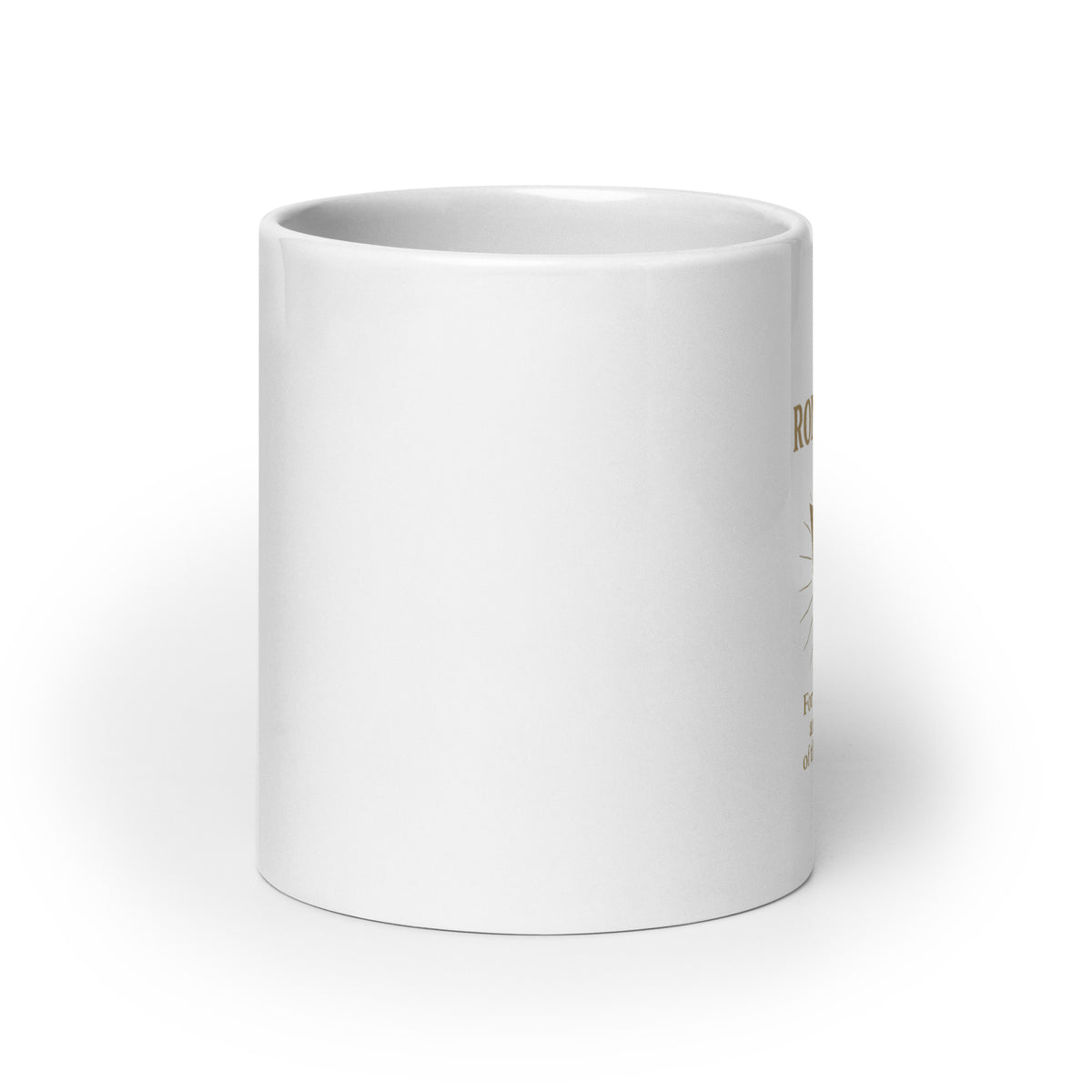 Romans 3:23 White Ceramic Mug, 20 oz, front view